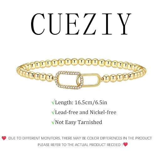 CUEZIY Gold Bracelets for Women 14K Gold Plated Bead Bracelet Hypoallergenic Stretch Bracelets for Women Elastic Bracelet Trendy Teen Gift Dainty Jewelry for Women thumbnail 5
