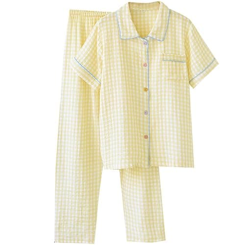 Womens Gingham Pajama Set Cotton Cute Pj Set Color Block Shirts 2 Piece Bridal Sleepwear Plaid Lounge Set - Image 1