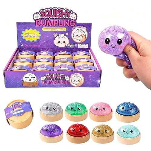 12PCS Dumpling Squishy Glitter, Mini Real Bun Mystery Dumplings Stress Relief Set Pack Box, Cute Dumpling Stress Balls Slow Rising Portable Desk Decor Party Favor Gifts for Adult (Smiling) - Image 1