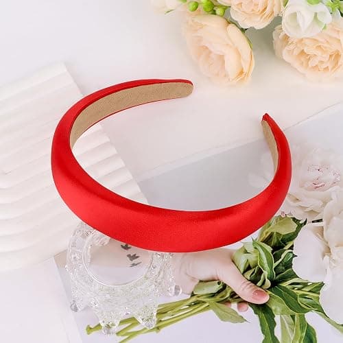 Amariver Red Headband for Women 1.2inch Satin Headbands Padded Head Bands DIY Plain Hair Band Fashion Red Hair Accessories for Women Girls thumbnail 7