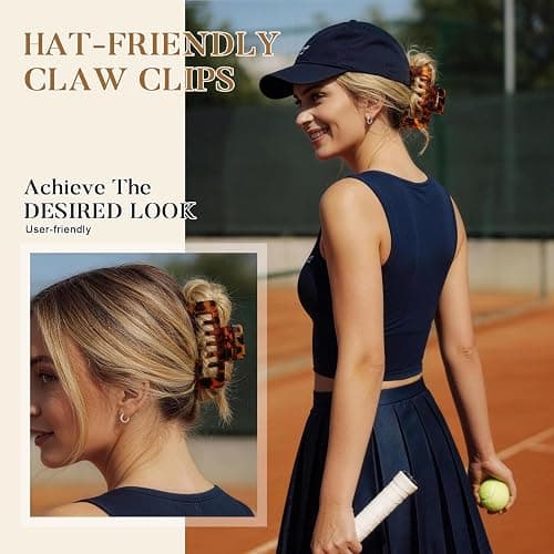 6 Pcs Hat Claw Clip for Women, Hat-Friendly Claw Clips for Baseball Cap & Trucker Hat - 4.1 Inch Large Tortoise Hat Claw Clip for Medium/Thick Hair, Non-Slip Baseball Hair Clips for Hats Hairstyle thumbnail 5