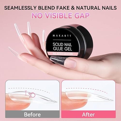 Makartt Solid Nail Glue Gel for Press on Nails: Strong Gel Nail Glue for Fake Nails, Long Lasting Clear Hard 3D Sculpting Gels for DIY Home and Salon Use 15ML UV Light Cured thumbnail 8