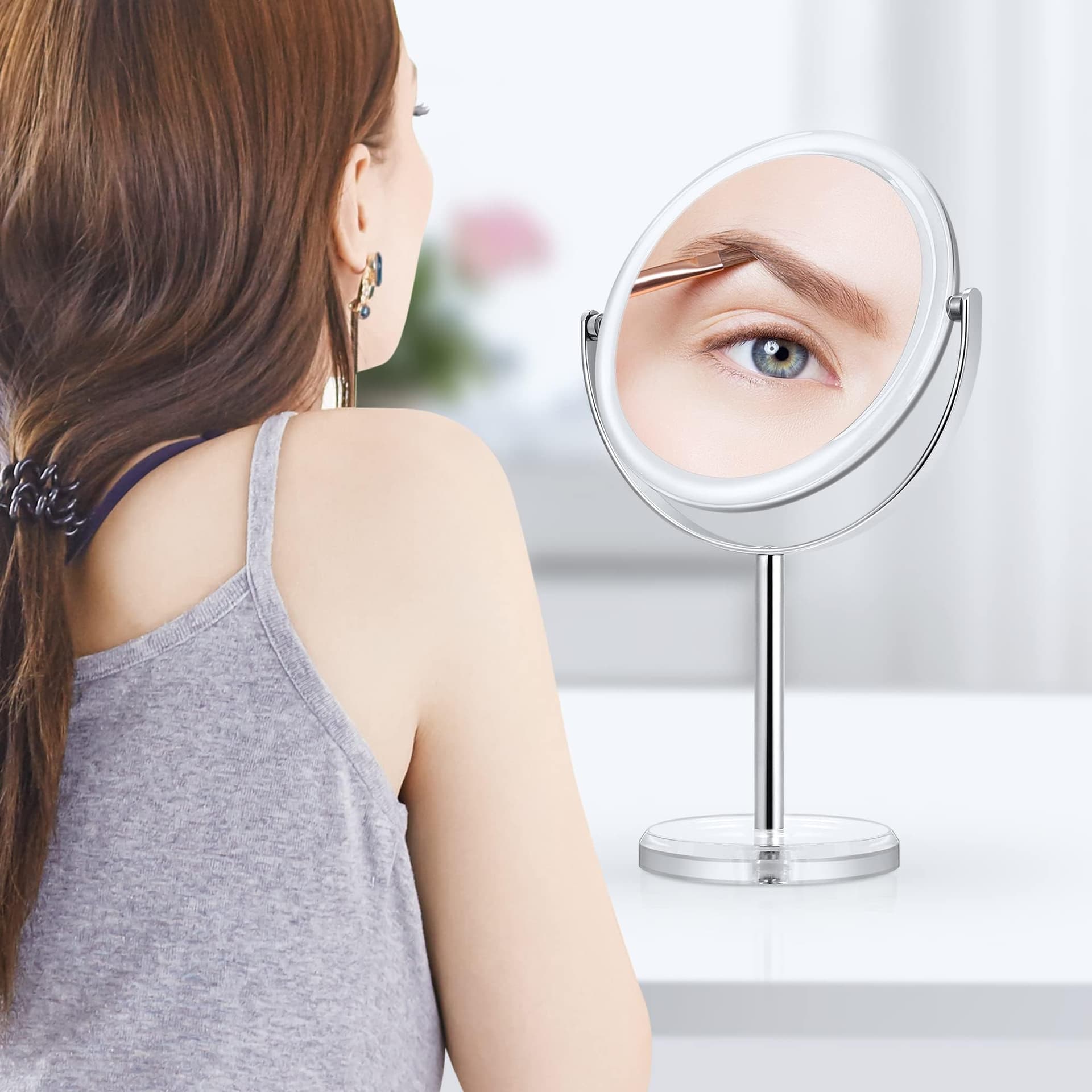 MIYADIVA 20X Magnifying Makeup Mirror,Double Sided 1X & 20X Magnifying Mirror with Stand,Tabletop Magnified Vanity Mirror with 360°Rotation for Bathroom or Bedroom 8 Inch thumbnail 5