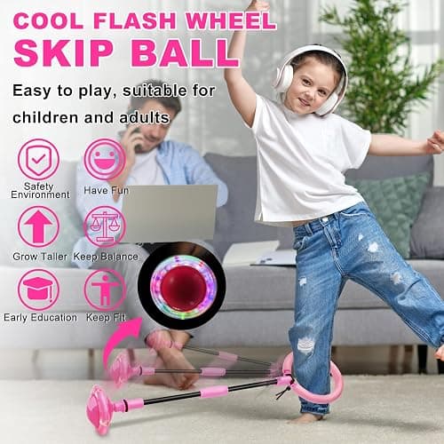 Hewog Skip Ball, Portable Foldable Colorful Flash Wheel Swing Ball, Kids Toys for Girls & Boys, Sports Fitness Toys for Kids & Adults. Gifts for Mom Women & Girls Toys Age 5-10 Years thumbnail 3