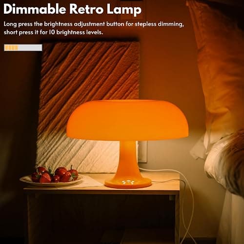 UEHICT Orange Mushroom Lamp, Mushroom Shaped Donut Lamp with 3 Lighting Modes, 70s Retro Mid Century Modern Light for Bedroom, Dimmable Funky Unique Light Cool Home Decor Aesthetic thumbnail 3
