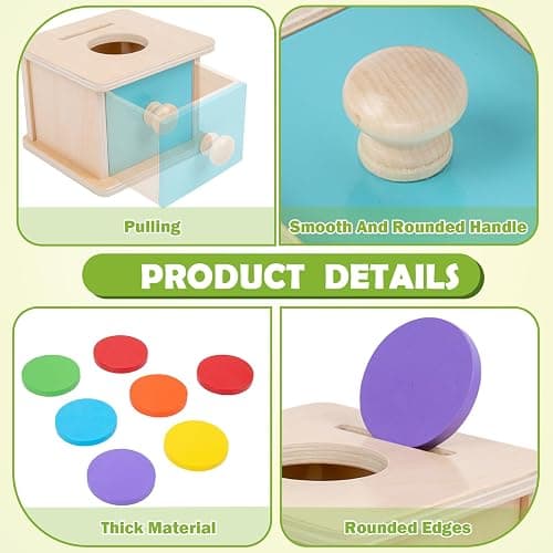 Adena Montessori Infant Toddlers Coin Box Montessori Toys for 6-12 Months Babies 1 Year 2 Year Old (2 in 1,Coin&Ball, Blue Door) thumbnail 4