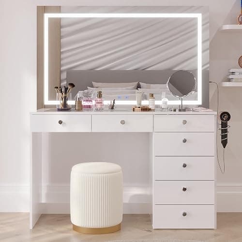 Boahaus Cersei White Velvet Vanity Ottoman with Hidden Storage, Makeup Chair for Vanity Desk, Elegant Foot Rest Stool with Gold Base for Bedroom, Living Room & Dressing Area (Pure White) thumbnail 2