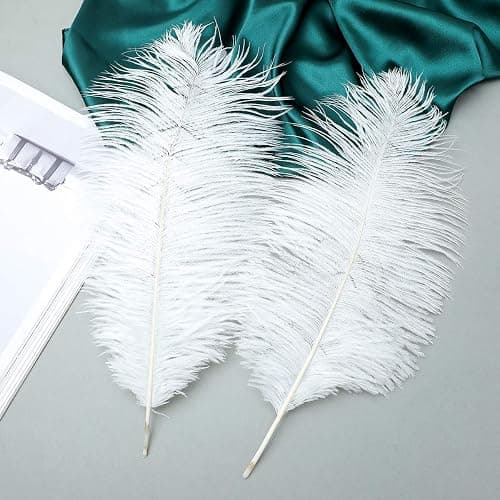 24pcs Natural White Ostrich Feathers 10-12inch (25-30cm) for Wedding Party Centerpieces，Flower Arrangement and Home Decoration. thumbnail 4