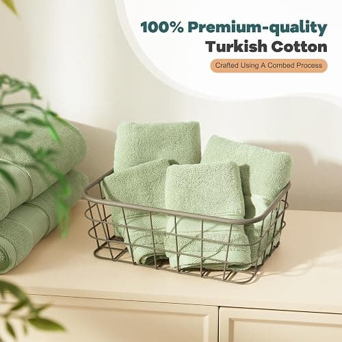 Marvione Bath Towels Set 6 Piece, 100% Turkish Cotton Highly Absorbent and Soft Towels for Bathroom 2 Bath Towels 2 Hand Towels 2 Washcloths, Sage Green thumbnail 6