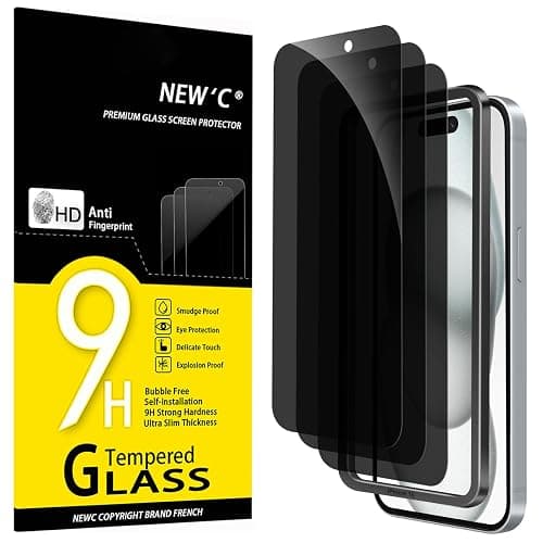 NEW'C 3 Pack Privacy for iPhone 16, iPhone 15 Screen Protector (6.1 inches), Anti-Spy Tempered Glass Film,Enhanced 28-Degree Privacy Angle with easy installation tool included - Image 1