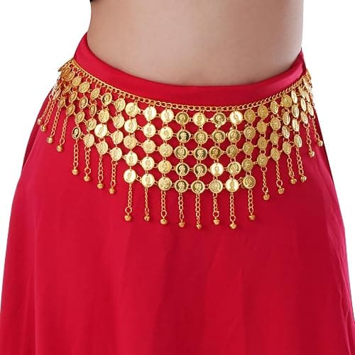 Topbuti Coins Belly Dance Hip Scarf Belt Belly Dancing Coins Skirts Chain Belt for Bellydance Halloween Costume Accessory thumbnail 6