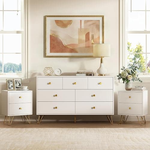 Tradare White Dresser for Bedroom, Modern 7 Drawer Dresser with Gold Handles and Metal Legs, White and Gold Dressers & Chest of Drawers for Hallway, Entryway thumbnail 8