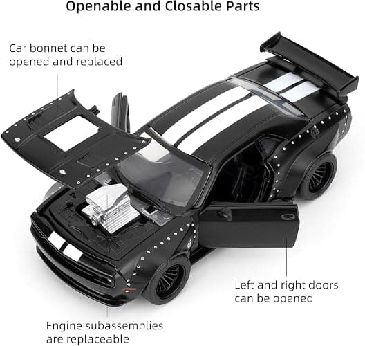 Mzexoma Hellcat DIY Disassembly Toy Car 1:36 Challenger SRT Building Kit for Kids Ages 3+ Diecast Model Cars with Open Doors STEM Learning Gift for Boys Ages 4-7(Black) thumbnail 4