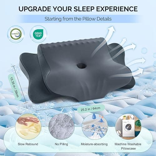 Cervical Pillow for Neck Pain Relief - Cooling Ergonomic Dual-Sided Orthopedic Neck Pillow with Ice Silk Pillowcase, Breathable Memory Foam Contour Pillow for Side, Back, Stomach Sleepers thumbnail 6