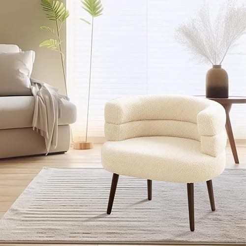 CHIQUERID Makeup Vanity Chairs with Back,Office Desk No Wheels,Comfy Fabric Easy to Install for Living Room,Bedroom,Home,Office,Dressing Room-Beige White thumbnail 7