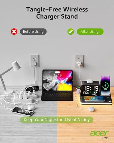 acer 7-in-1 Wireless Charging Station: Charger Stand for Multiple Devices for Apple - iPhone 16 15 14 13 12 Pro Max Apple Watch Airpods, Wireless Charger iPhone Charging Station with Bluetooth TimeSyn thumbnail 6