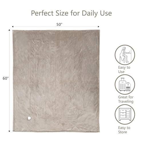 Tefici Electric Heated Blanket Throw, Super Cozy Soft 2-Layer Flannel 50" x 60" Heated Throw with 3 Heating Levels & 4 Hours Auto Off, Machine Washable, ETL&FCC Certified, Home Office Use,Camel thumbnail 2