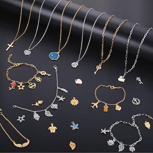 Zefy 18K Gold Silver Chain for Jewelry Making, 19.7ft 6 Rolls Stainless Steel Chains Bulk with 348 Pcs Charms, Jump Rings Lobster Clasps Set for DIY Bracelet Necklace Crafts thumbnail 3