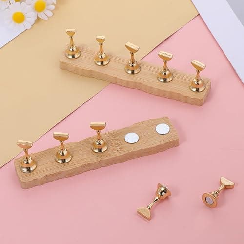 Aeaocvo 2 Set Wooden Nail Stand for Press Ons, Practice Nail Holder for Painting Nails, Fake Nails Holder with 200 Pieces Double-Sided Tape for Home Diy Salon Supplies thumbnail 2