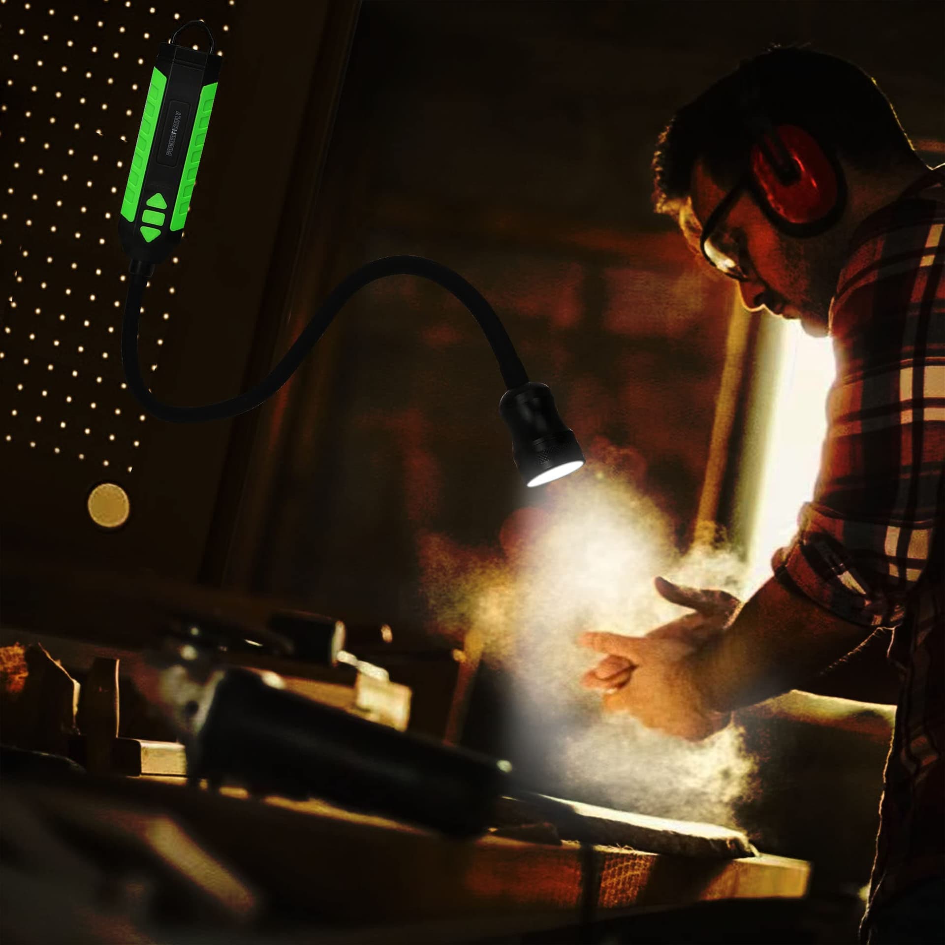 300 Lumens Rechargeable LED Work Light with 18-Inch Flexible Gooseneck, Built-in Hook, Strong Magnetic Base, Zoomable Lens, for Work Bench, Car Repairing, Grill Light and Inspection thumbnail 9