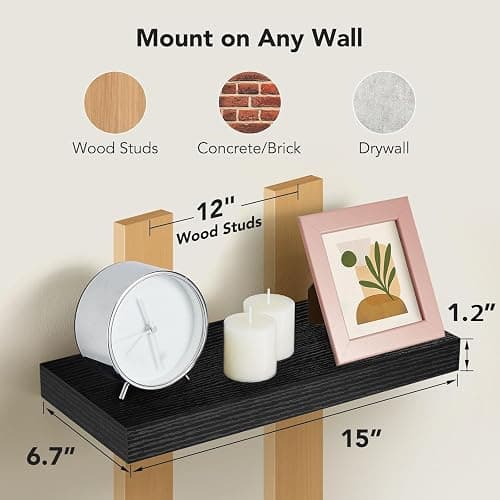 Amada HOMEFURNISHING Floating Shelves Wall Mounted, 15 x 7 Inch Wall Shelves for Bathroom, Bedroom, Living Room, Black Shelves Set of 2 thumbnail 3