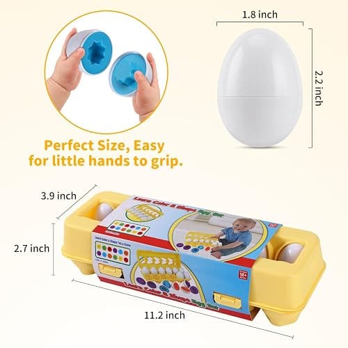 J-hong Matching Eggs 12 pcs Set Easter Eggs - Educational Color & Shape Recognition Sortere Skills Study Toys, Montessori Toys, STEM Educational Toy Gift for Toddler 1-3Year Old thumbnail 3