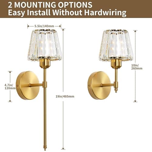 Battery Operated Crystal Wall Sconce Set of 2, Gold Rechargeable Wireless Wall Sconces with Remote Dimmable 12 Colors Modes Led Wall Lights, Wall Lamp for Bedroom Living Room Hallway, 2 Bulbs Included thumbnail 6
