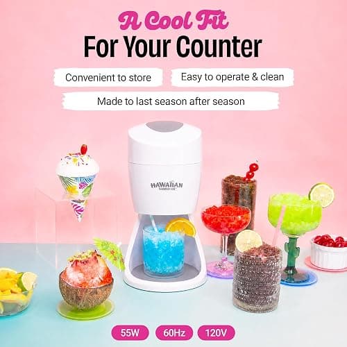 Hawaiian Shaved Ice S900A Snow Cone and Shaved Ice Machine with 2 Reusable Plastic Ice Mold Cups, Non-slip Mat, Instruction Manual, 1-year Manufacturer’s Warranty, 120V, White thumbnail 3