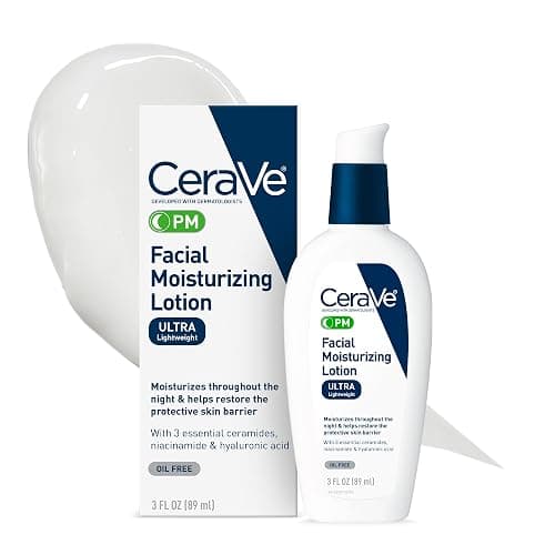 CeraVe PM Facial Moisturizing Lotion, Night Cream with Hyaluronic Acid and Niacinamide, Ultra-Lightweight, Oil-Free Moisturizer for Face, 3 Ounce - Image 1