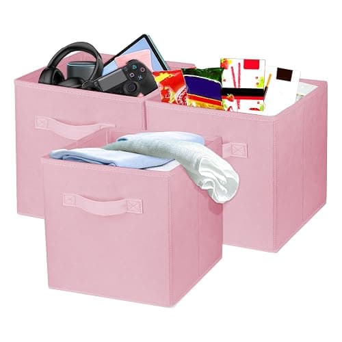 Zuihug 3 Pcs Storage Cubes, 10.5 Inch Collapsible Storage Bins, Fabric Foldable Bins for Organization, Durable Storage Bins for Closet, Shelves, Offices (Pink) - Image 1