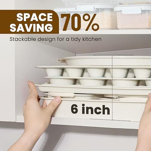 Kikcoin 22 PCS Nonstick Baking Pans Set, Stackable Bakeware Sets with Silicone Handles, 450°F Oven Safe Baking Sheet Set, Easy Release Cookie Sheets for Baking, Cream thumbnail 7
