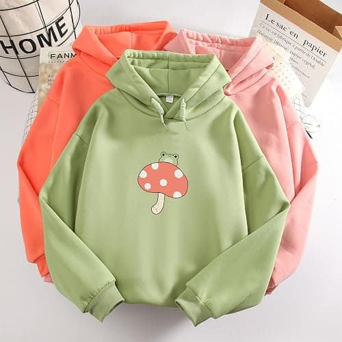 KEEVICI Women Cute Frog Sweatshirt Kawaii Mushroom Hoodie for Teen Girls Aesthetic Cottagecore Clothes Feminino Hoodies thumbnail 3