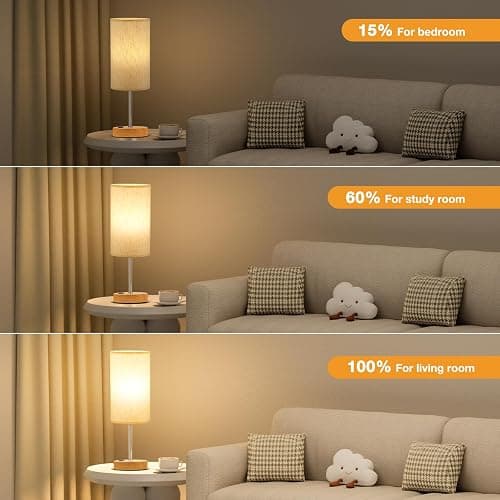 Fenmzee Touch Table Lamp - Cream, 3-Way Dimmable, USB A + C Charging, AC Outlet, 17.4inch Medium, Wood Grain Base thumbnail 3