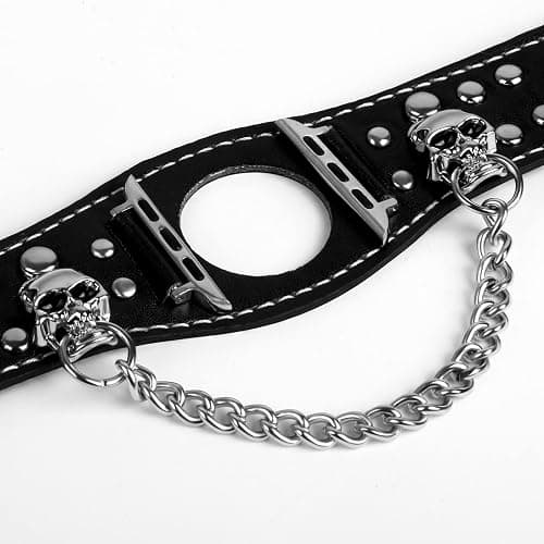 Leather Skull Cuff Bracelet Compatible with Apple Watch thumbnail 6