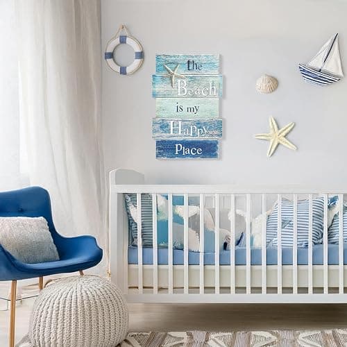 MODE HOME Coastal Wall Decor for Home, Beach Wall Art Wooden Hanging Sign with Starfish Element, Perfect Beach Themed Room Decor and Ocean Decor for Bathroom Bedroom Coastal Living Spaces 11.5" x 17" thumbnail 6