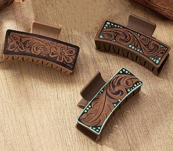 Tobeffect Hair Clips for Women, 4" Western Large Leather Claw Clips for Thick Long Hair, Aesthetic Cowgirl Stuff Gift for Women Girls, Strong Hold Hair Clips - 3 Count - Image 1