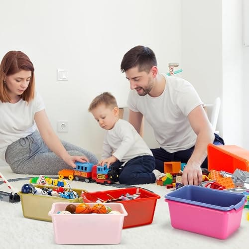 Dandat 16 Pcs Plastic Book Bins for Classroom Library Cubby Bins Scoop Front Stackable Toy Storage Tubs Containers for School Office Home Nursery Playroom Organization(Vintage Color) thumbnail 2
