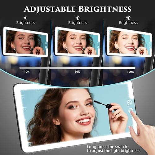 Car Visor Vanity Mirror with Light, Rechargeable Dimmable Touch LED Sun Visor Mirrors, Large Detachable Vanity Makeup Mirror with 3 Color Modes for Truck SUV Car Accessories Essential for Women(Black) thumbnail 3