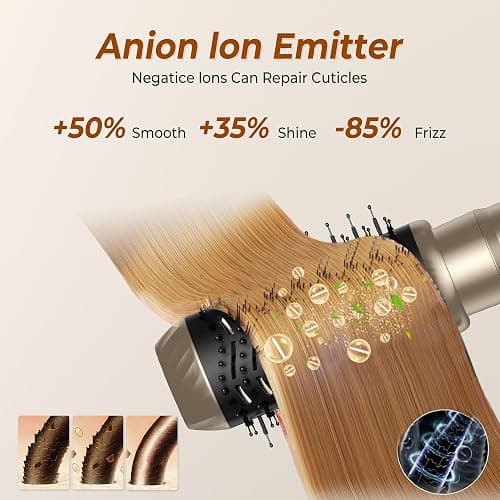 Airstyler Set 6 in 1 Haartrockner Hairstyler,1000W Warmluftbürste, 30mm Air Curling,Abnehmbar,3 Temperatur und Windgeschwindigkeit,Rundbürstenföhn zum Trocknen,Locken und Straighthen der Haare-GOLD thumbnail 4