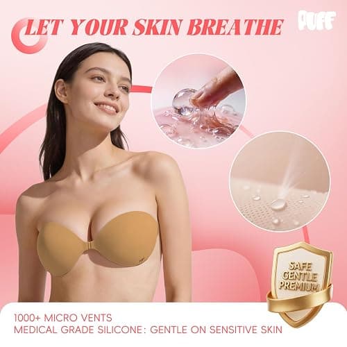 Puff Sticky Bra Push Up Strapless Backless Adhesive Bra for Women,Invisible Silicone Lift Nipple Covers thumbnail 4