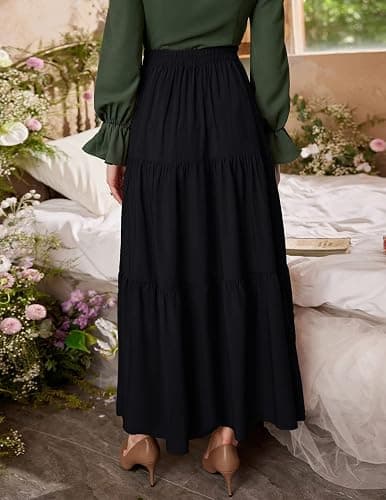 Scarlet Darkness Maxi Long Skirts for Women Summer Flowy Renaissance Skirt with Pockets thumbnail 8