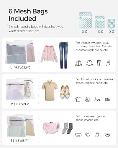 SONGMICS Laundry Hamper with Lid, 110L Clothes Hamper with 2 Removable Liner Bags, 6 Mesh Bags, Wicker Laundry Basket, Double Laundry Hamper for Bathroom, 13 x 22.4 x 23.6 Inches, Natural ULCB52NL thumbnail 6