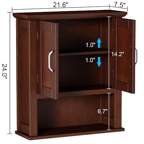 ChooChoo Wood Wall Cabinet with Doors, Medicine Cabinet with Adjustable Shelves Over The Toilet, Rustic Cabinet Wall Mounted for Bathroom, Kitchen, Living Room, Dark Cherry thumbnail 3