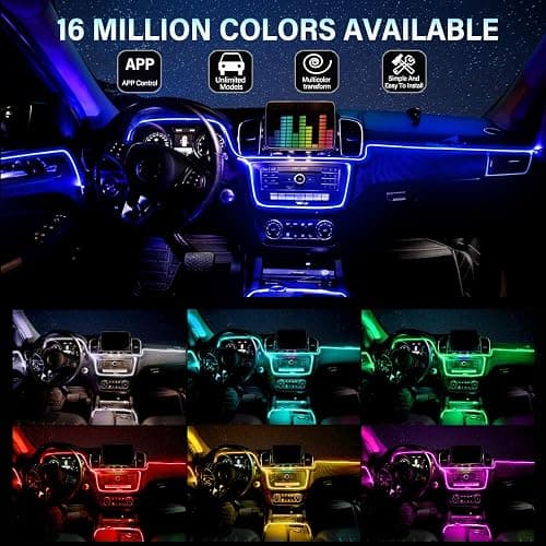 MAODANER Car LED Interior Strip Light, 16 Million Colors 5 in 1 with 236 inches Fiber Optic, Multicolor RGB Sound Active automobile atmosphere Ambient Lighting Kit - Wireless Bluetooth APP Control thumbnail 3