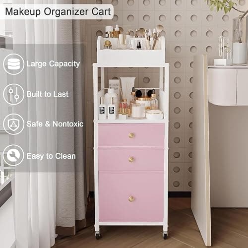 Makeup Organizer Storage Cart with Drawers Rolling Makeup Cart with Wheels | Girls Makeup Drawers Make up Organizer Makeup Storage Cabinet Bathroom Cart for Cosmetics Nail Polish Art Supply thumbnail 4