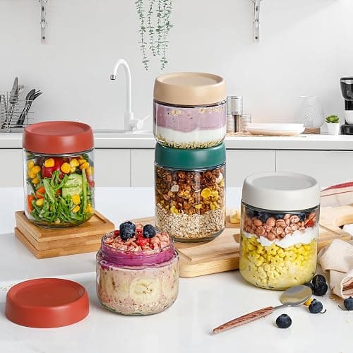 DIMBRAH Overnight Oats Containers with Lids,16oz Glass Jars with Lids - Set Of 4, Practical Oatmeal Container to Go, Chia Seed Pudding Jars, Baby Food Containers thumbnail 7