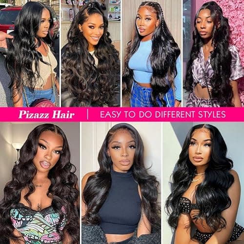 Pizazz 13x6 HD Transparent Lace Front Wigs Human hair Pre Plucked 180 Density Brazilian Body Wave Frontal Wigs Human Hair with Baby Hair Natural Hairline Natural Black Color 28Inch thumbnail 6