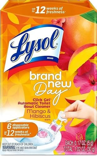 Lysol Click Gel Automatic Toilet Bowl Cleaner, Toilet Gel Stamp, Toilet Freshener, Bathroom Essentials, Refreshing Mango & Hibiscus Scent, 6 Count (Pack of 1) - Image 1