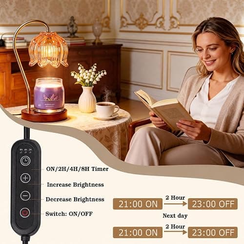 Funistree Flower Candle Warmer Lamp with Timer, Dimmable Candle Lamp Warmer, Christmas Birthday Gifts for Women Mom Her, Housewarming Home Decor, Lotus Wax Warmer for Yankee Candles - Lily Amber thumbnail 5