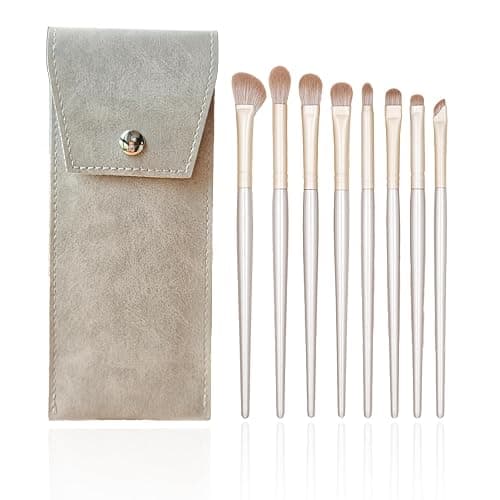 SHELWIN Eyeshadow Makeup Brushes Set with Case 8 PCS Soft Synthetic Hairs Eye Makeup Brushes for Blending Eyebrow Eyeliner Eyeshadow (Silver) - Image 1